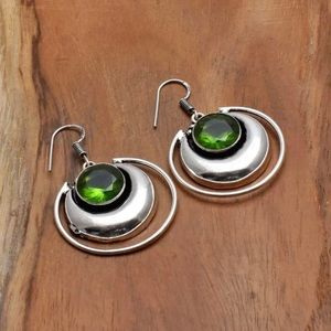 S925 Silver Plated Natural Peridot Drop Dangle Earrings JE03